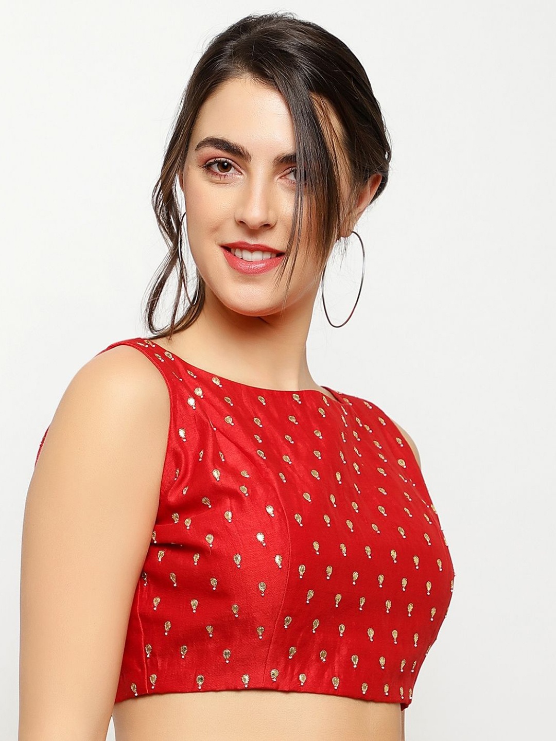 

PALASH Silk Hand Embroidered Chanderi Blouse, Red