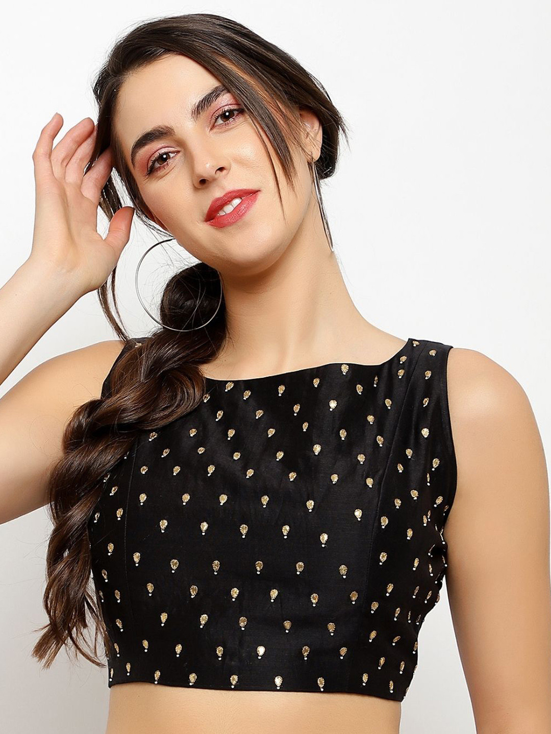 

PALASH Embroidered Saree Blouse, Black