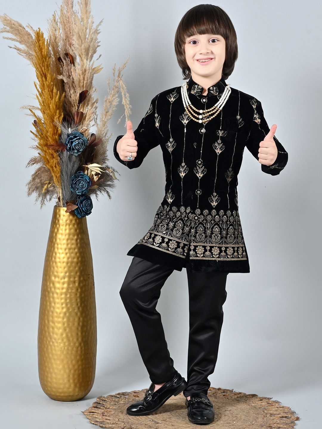 

Ahhaaaa Boy's 2-Piece Sherwani Set, Black