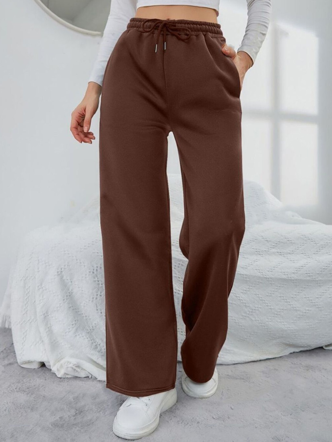 

BAESD Women Original Loose Fit Easy Wash Pleated Joggers Trousers, Brown