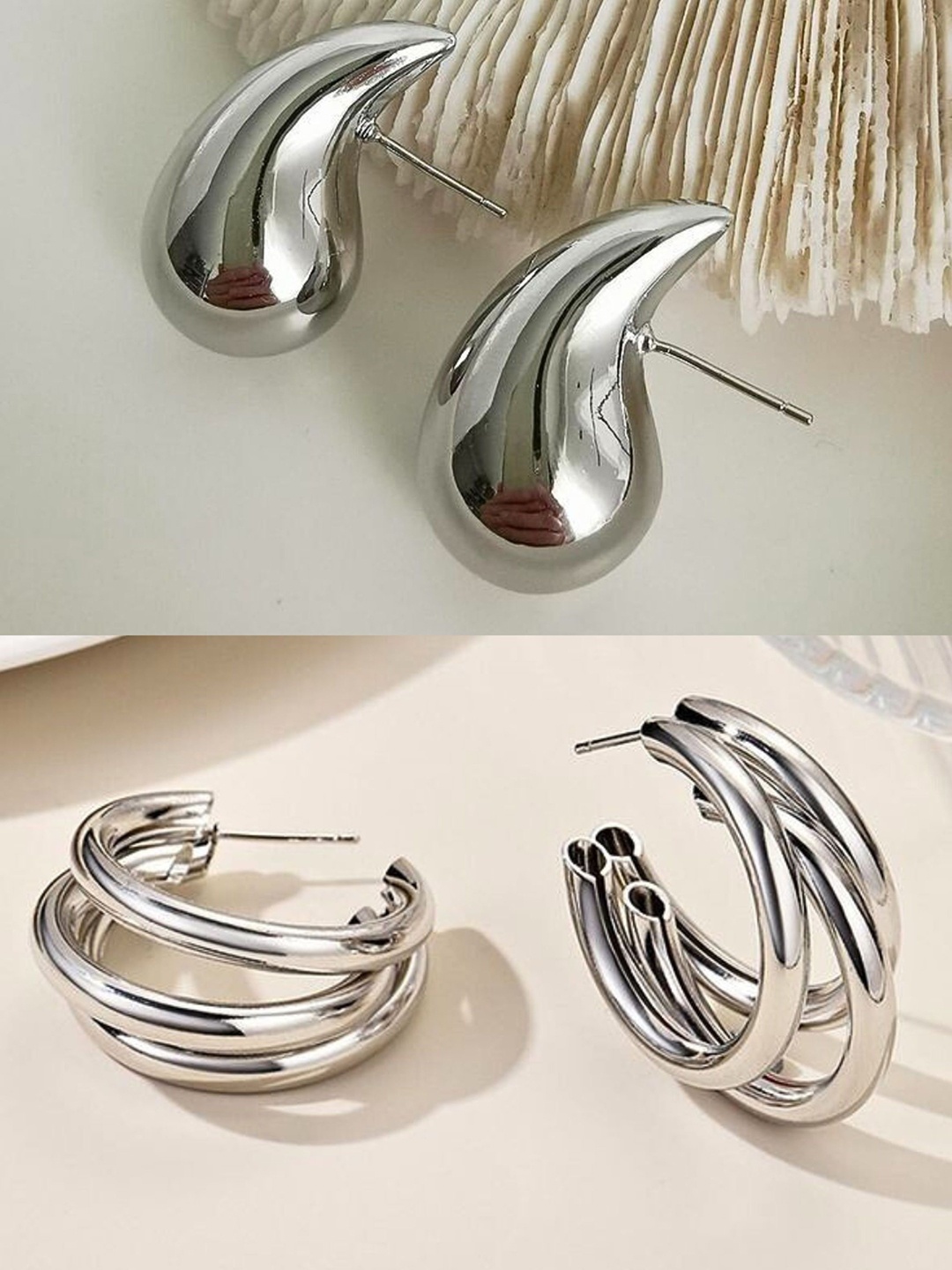 

UnfoldSelf Set of 2 Alloy Contemporary Drop Earrings, Silver