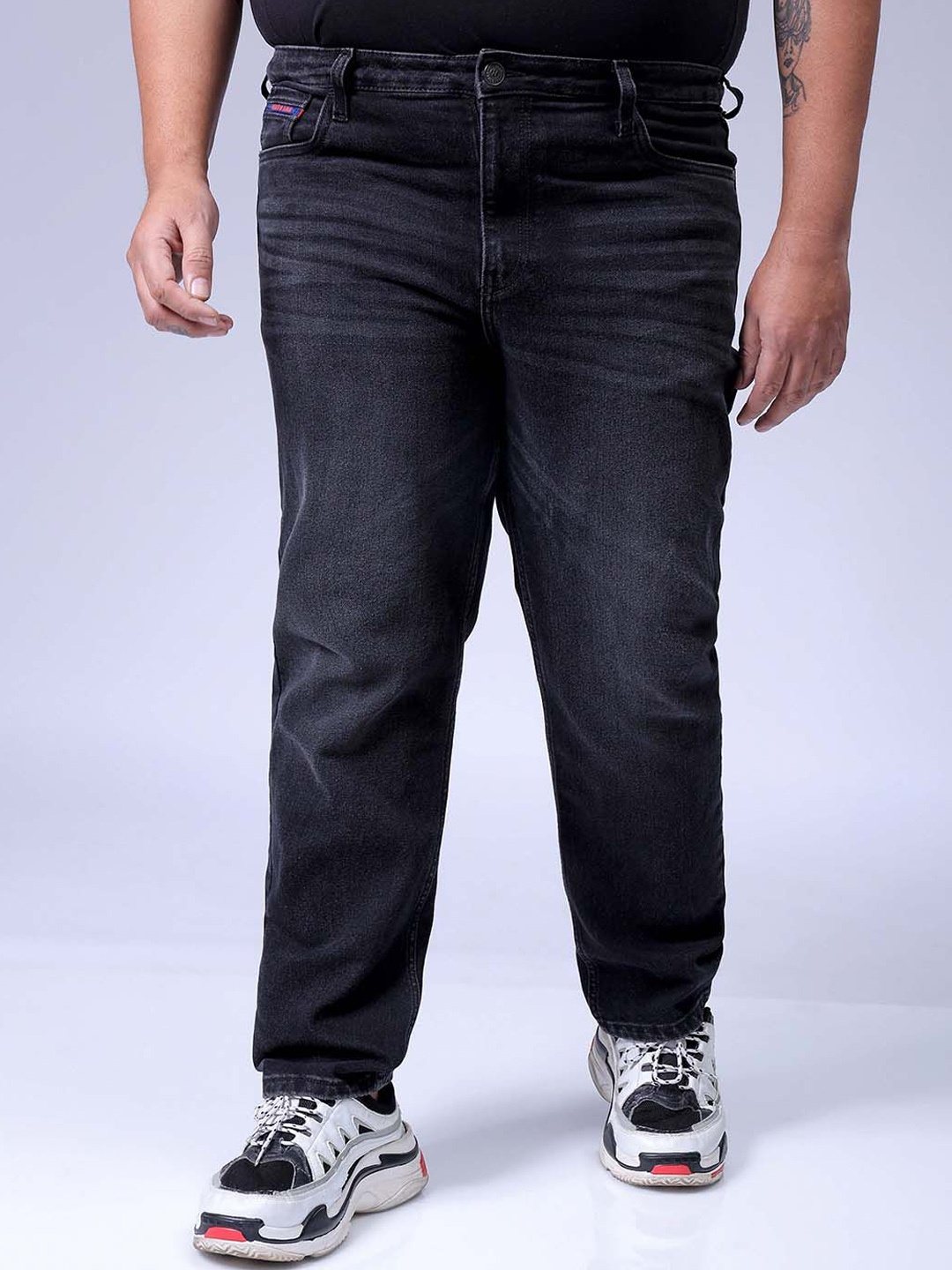 

HARDSODA Men Plus Size Regular Fit Light Fade Stretchable Jeans, Black
