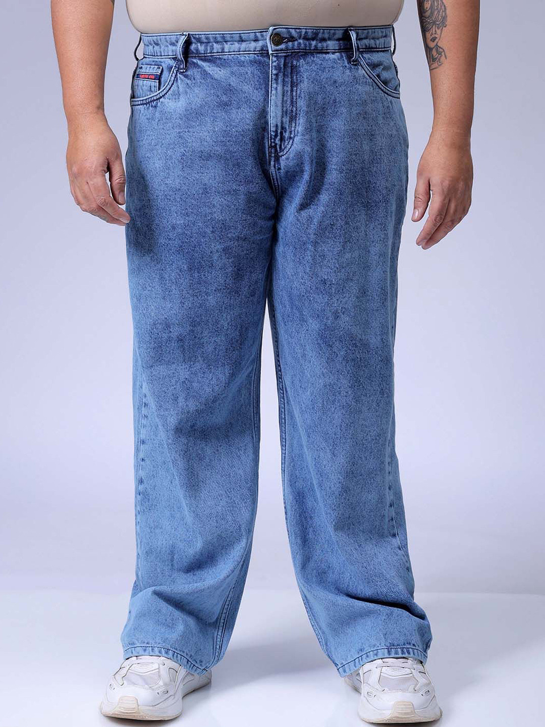 

HARDSODA Men Plus Size Light Fade Cotton Baggy Jeans, Blue