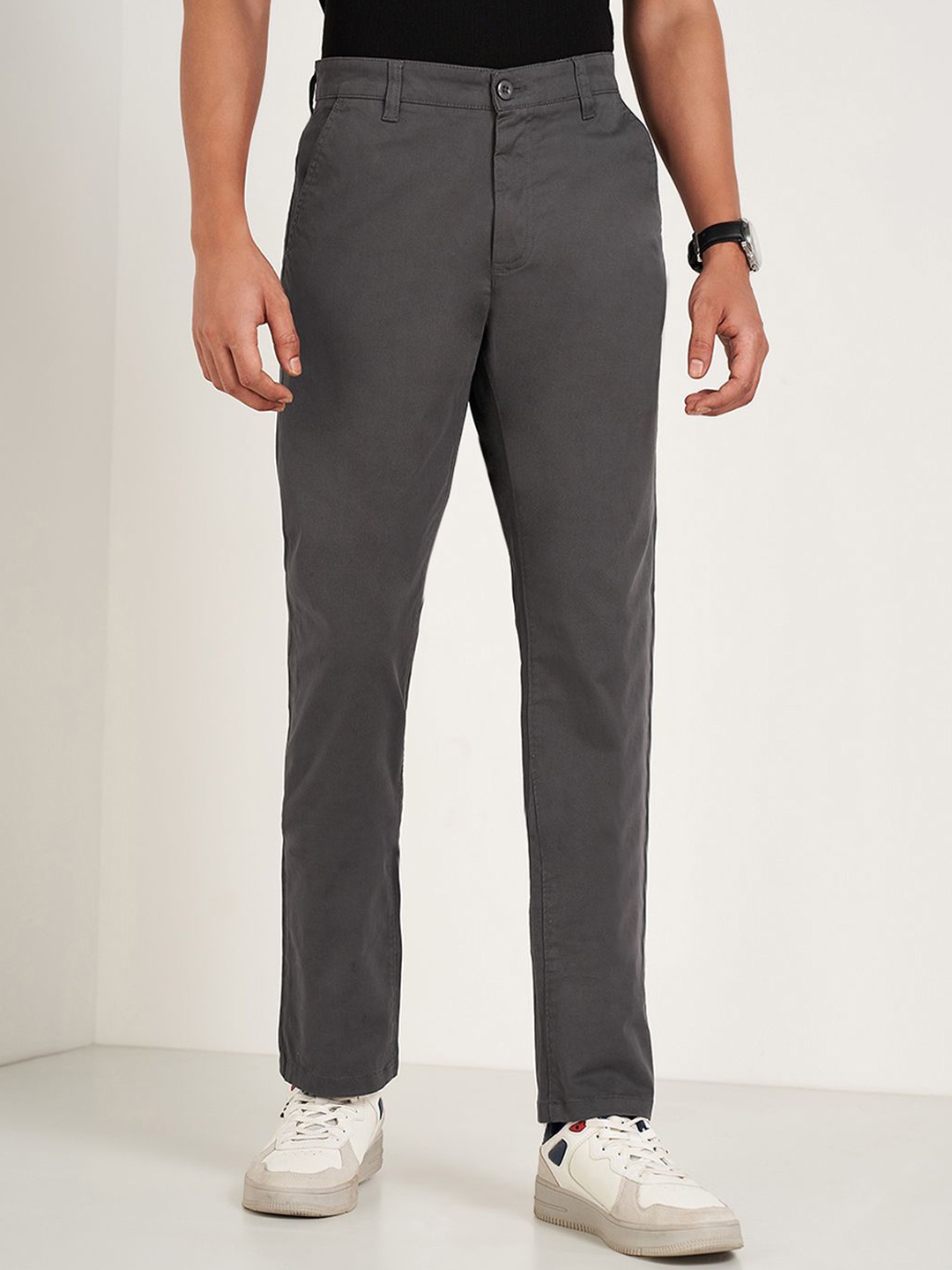 

Peregrine by Pantaloons Men Slim Fit Mid-Rise Trousers, Grey