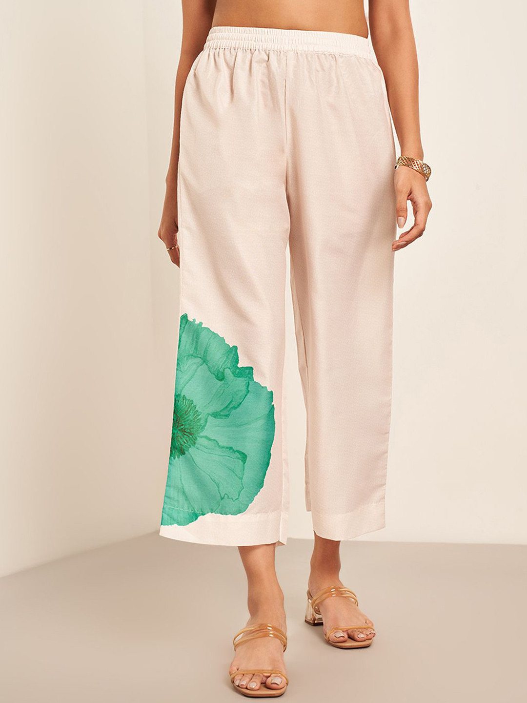 

RANGMANCH BY PANTALOONS Women Printed Straight Fit Culottes Trousers, White