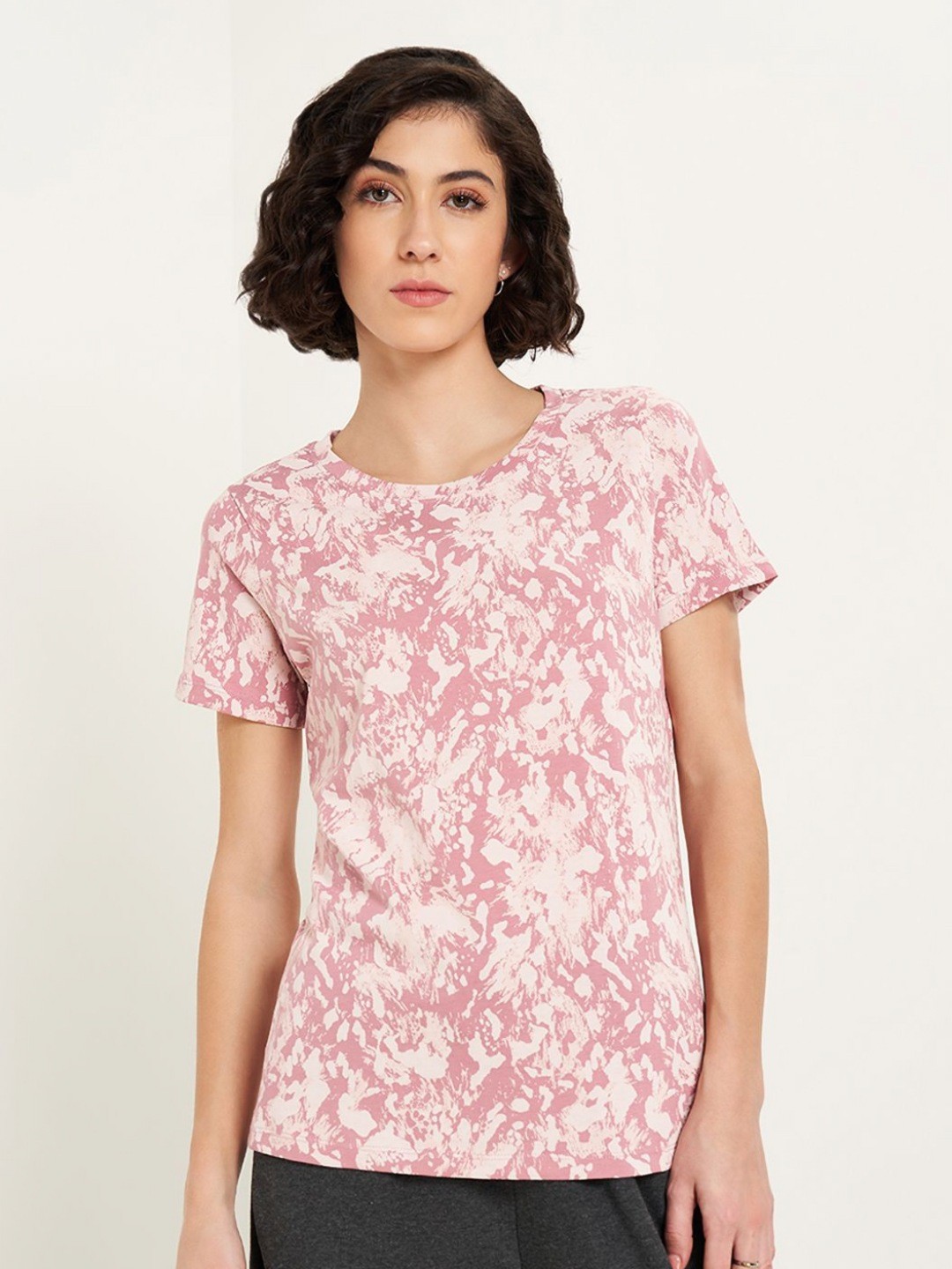

Ajile by Pantaloons Women Floral Printed Pockets T-shirt, Pink