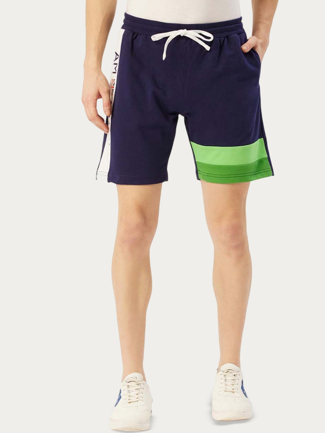 

AMSWAN Men Printed Low-Rise Running Shorts, Navy blue