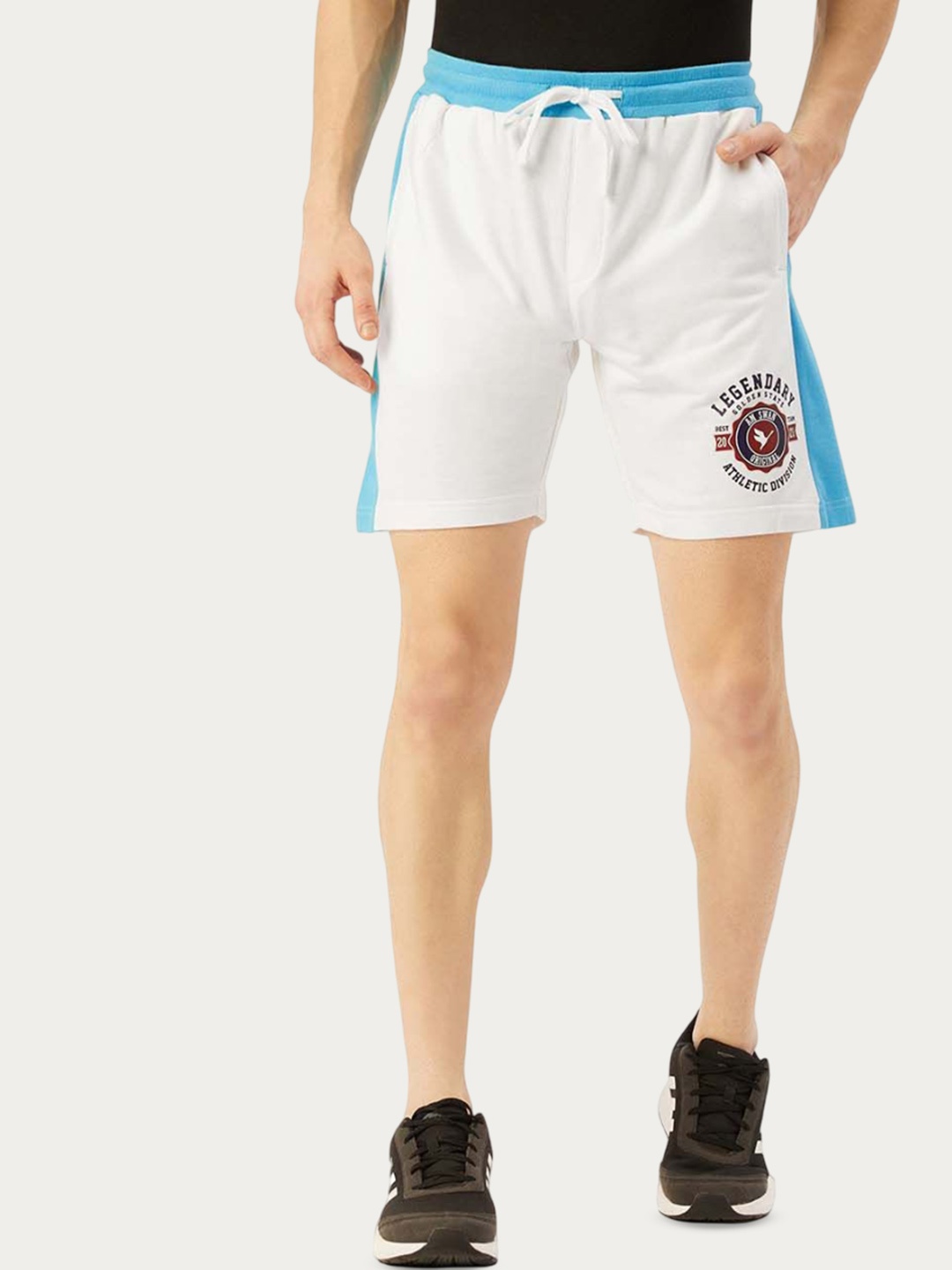 

AMSWAN Men Colourblocked Pure Cotton Low-Rise Running Sports Shorts, White