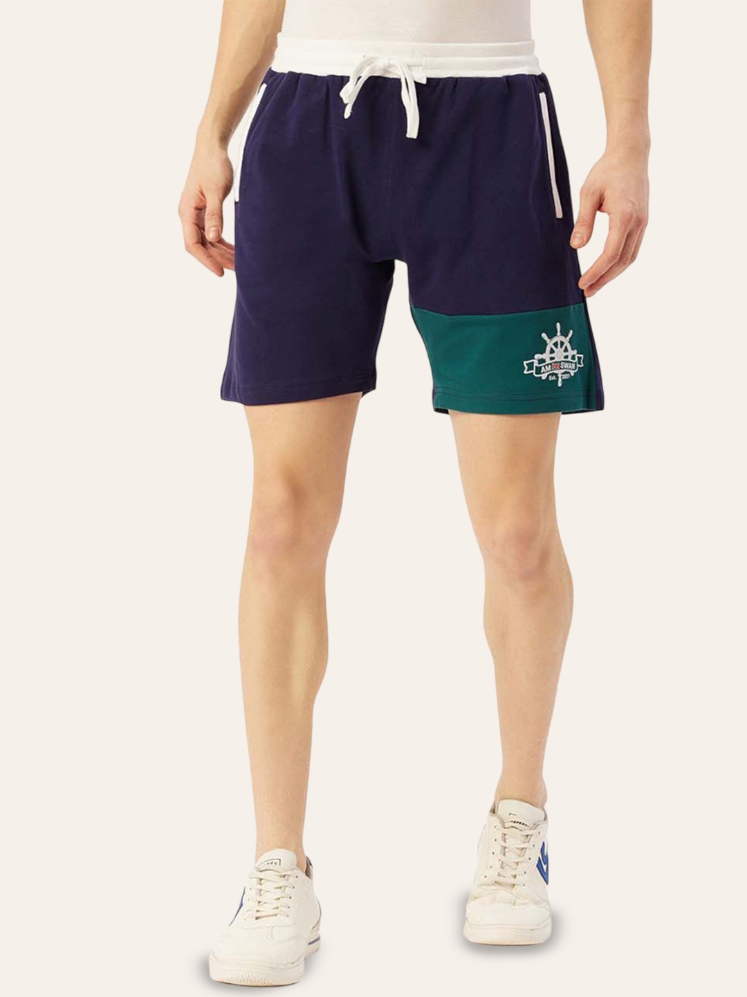 

AMSWAN Men Printed Low-Rise Running Shorts, Blue
