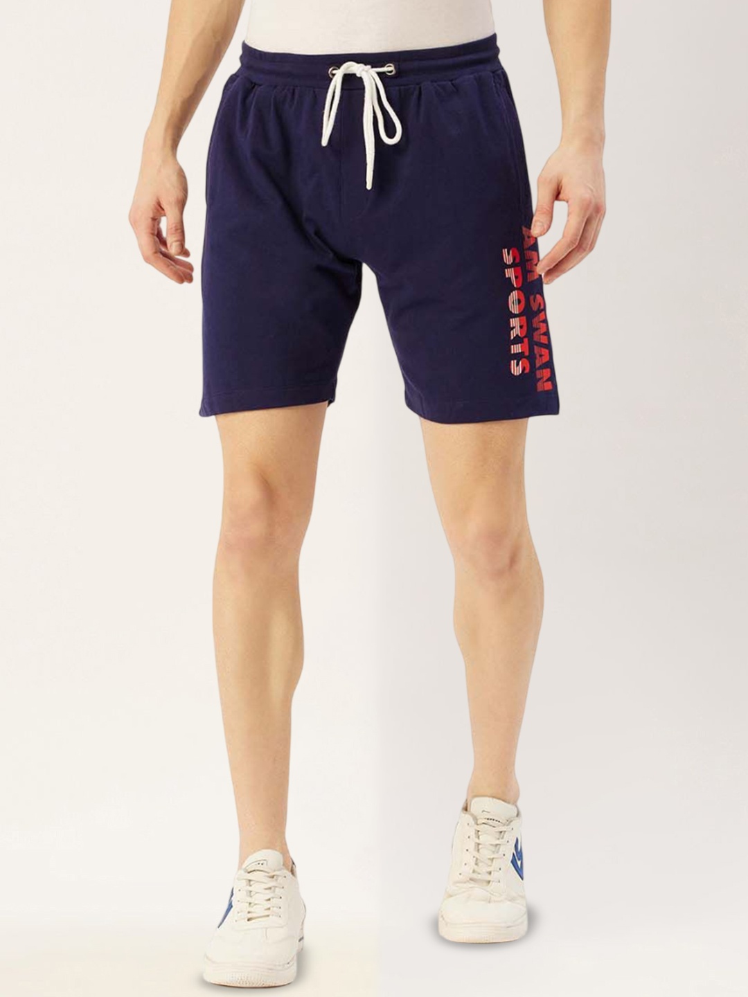 

AMSWAN Men Cotton Printed Low-Rise Running Shorts, Navy blue