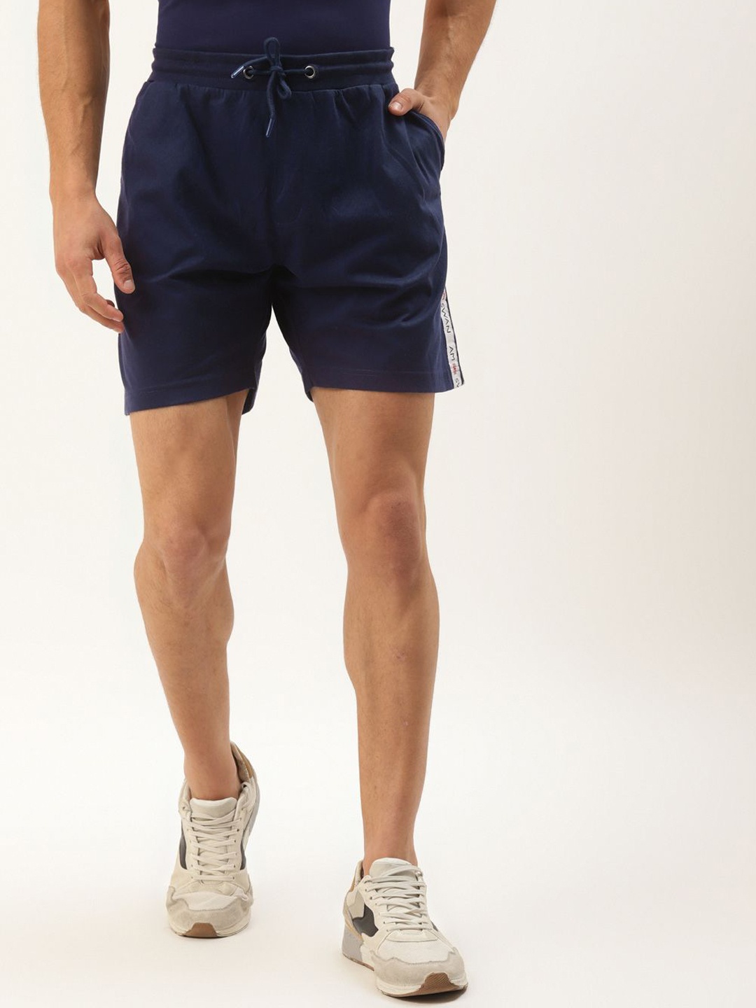 AMSWAN Men Low-Rise Running Sports Shorts, Navy blue