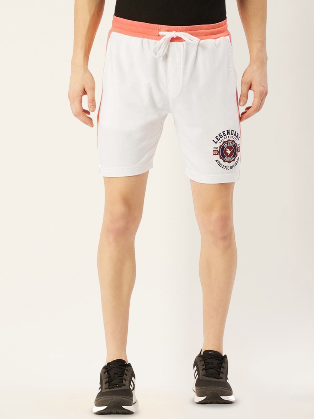 

AMSWAN Men Cotton Printed Low-Rise Running Shorts, Peach