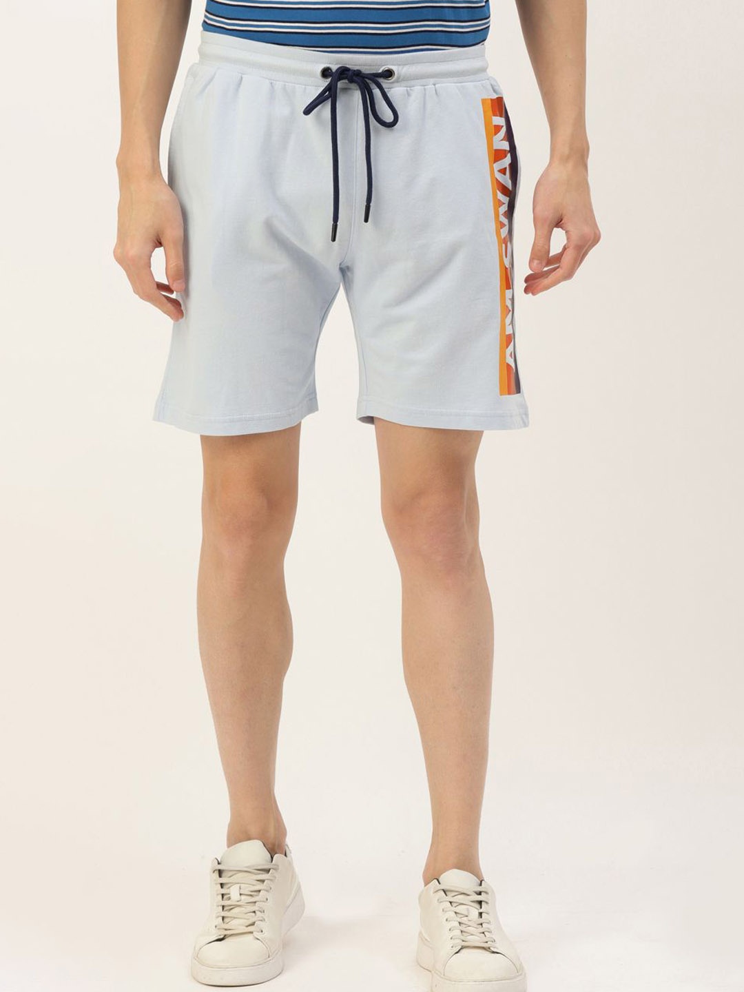 

AMSWAN Men Premium Cotton Printed Low-Rise Running Shorts, Blue