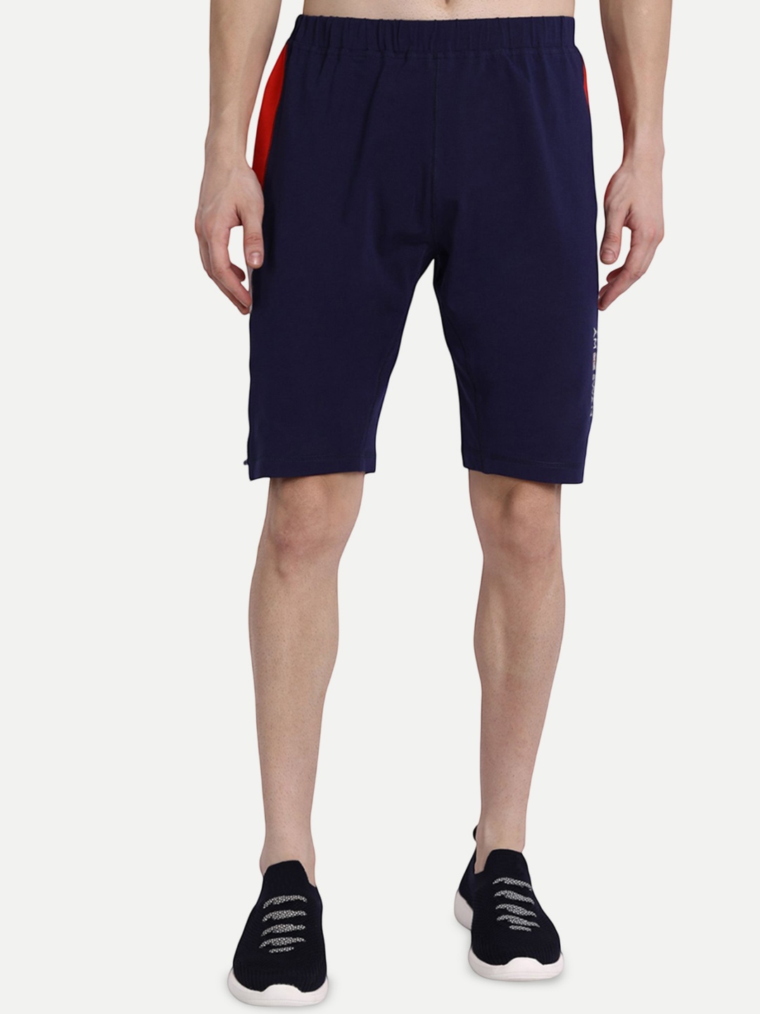 

AMSWAN Men Printed Low-Rise Running Sports Shorts, Navy blue