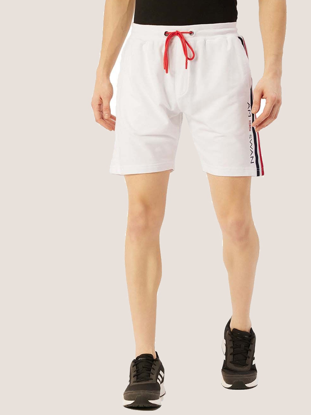 

AMSWAN Men Printed Low-Rise Regular Fit Running Shorts, White