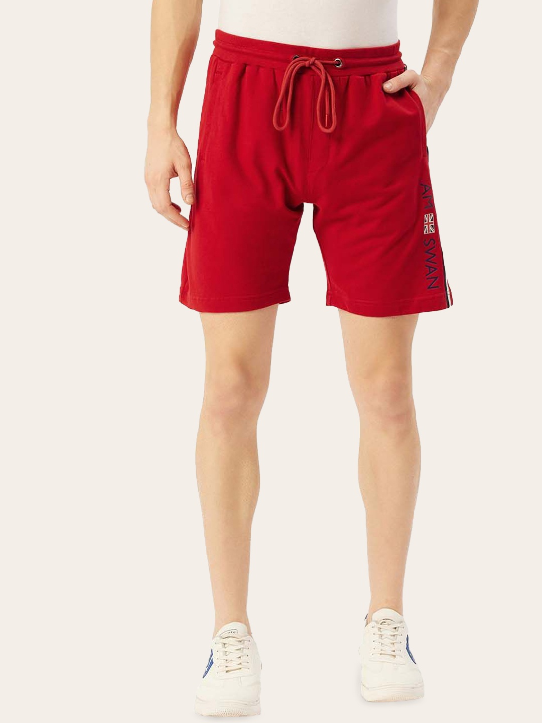 

AMSWAN Men Printed Low-Rise Running Shorts, Red