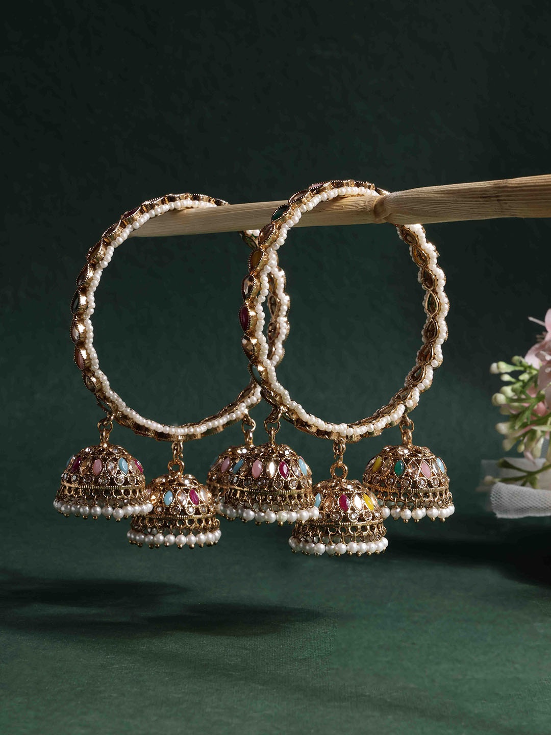 

PANASH Set Of 2 Gold Plated AD Stone Studded & Beaded Bangles