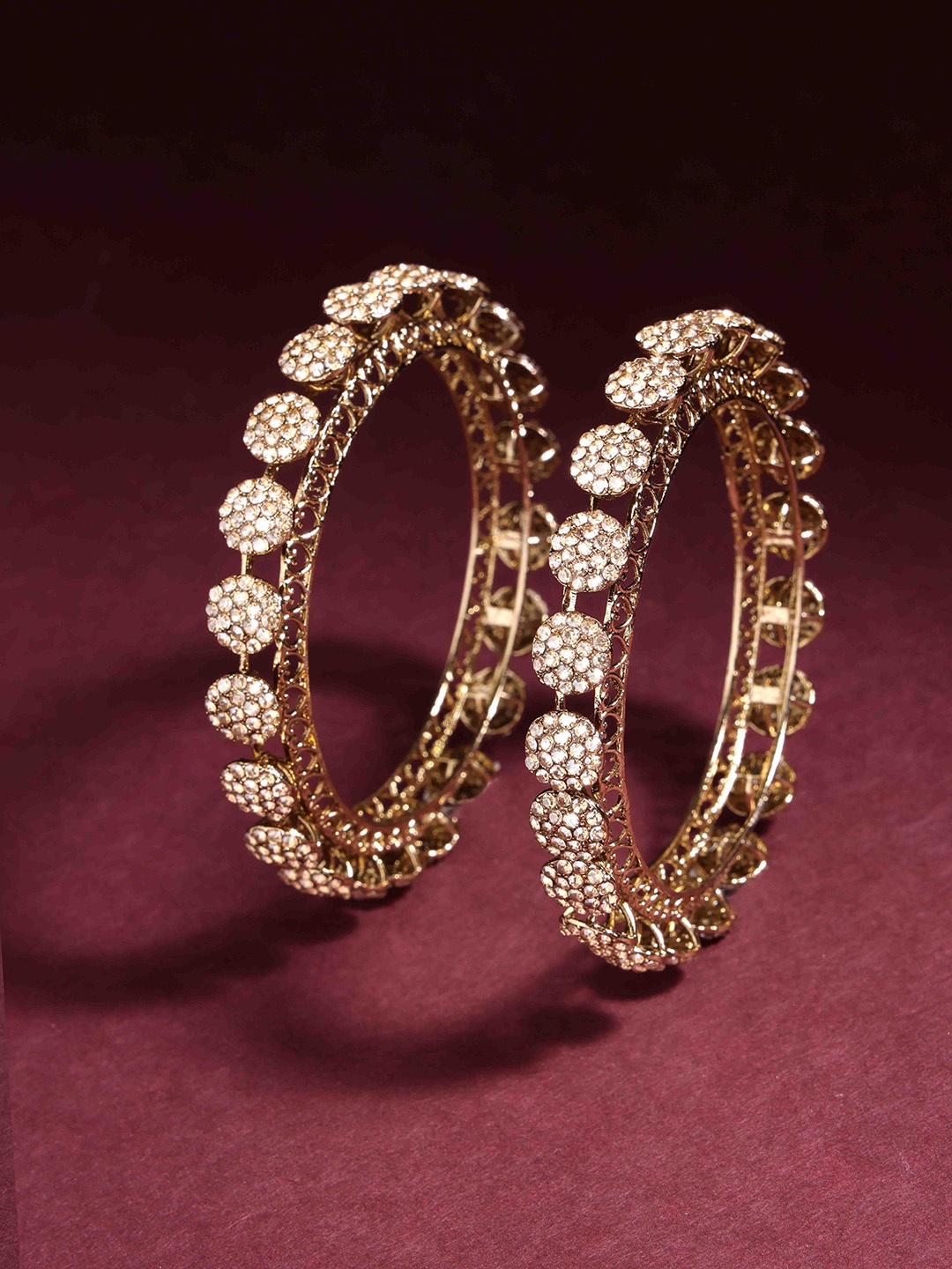 

PANASH Set Of 2 Gold Plated American Diamond Stone Studded Bangles