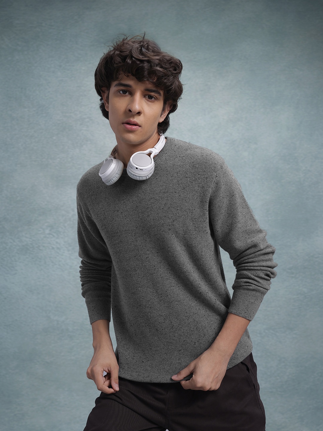 

The Roadster Lifestyle Co. Solid Pure Cotton Pullover, Charcoal
