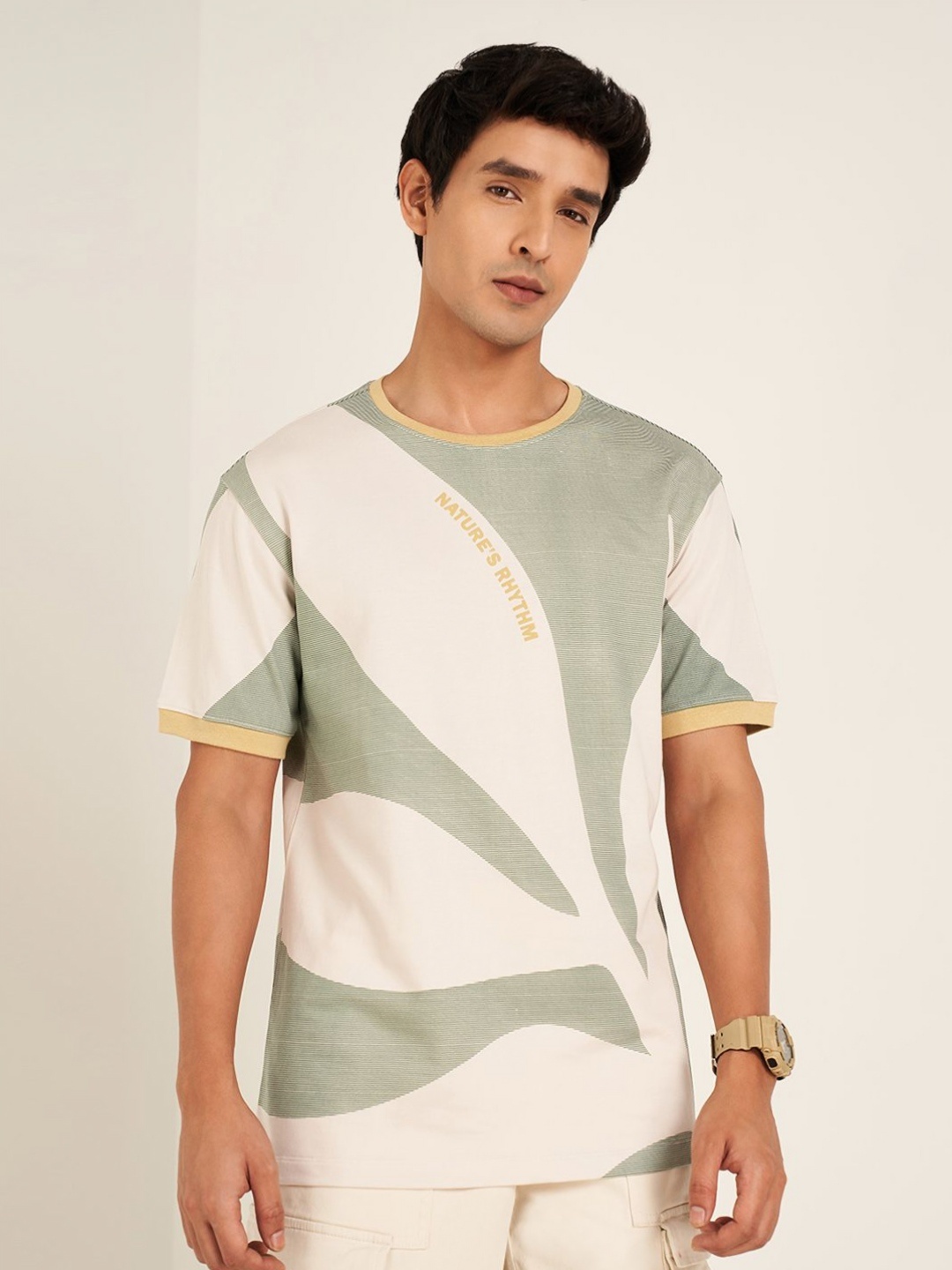 

7 Alt by Pantaloons Men Printed Mandarin Collar Pockets T-shirt, Multi
