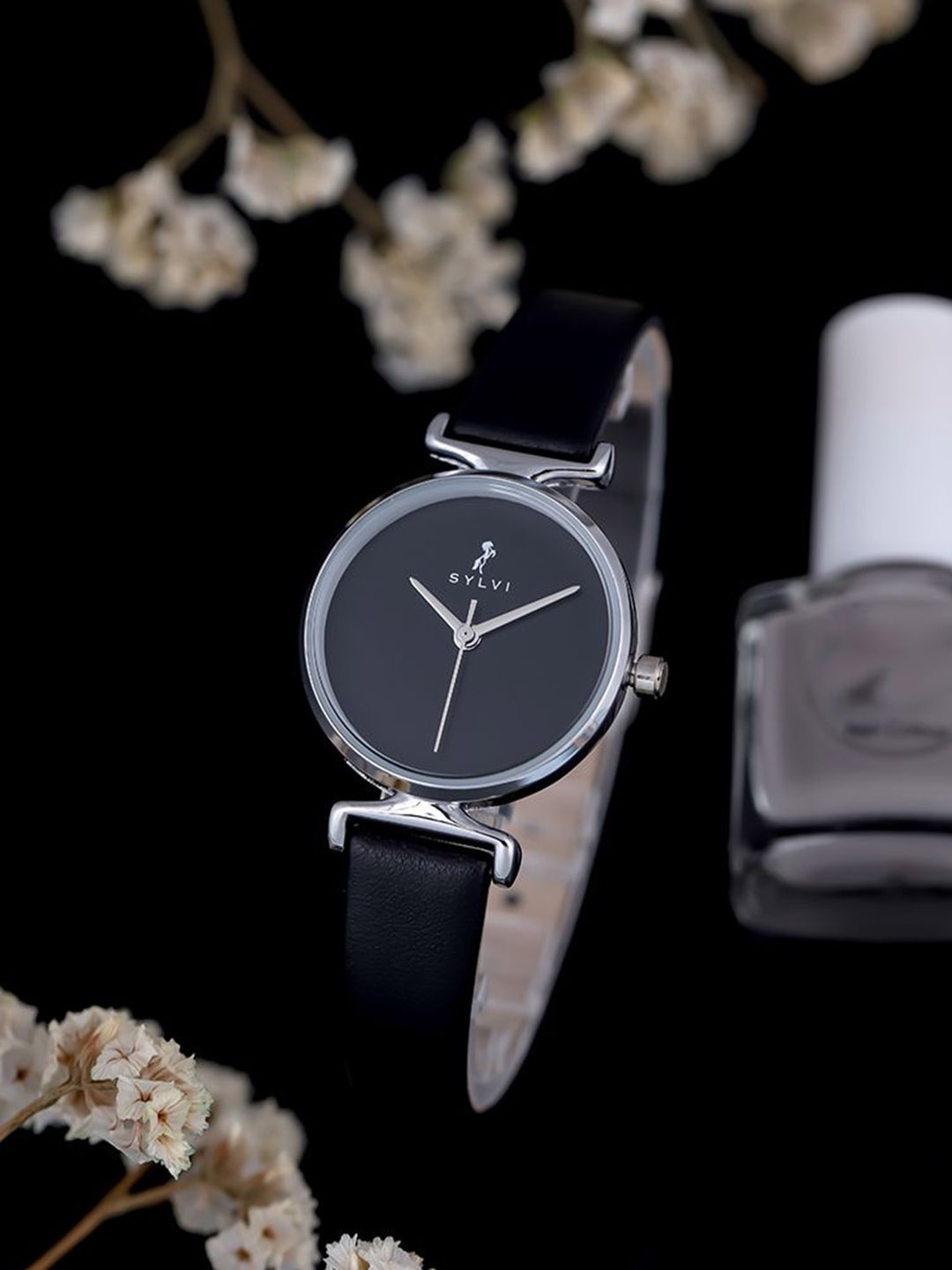 

Sylvi Women Leather Straps Analogue Multi Function Watch VLTL-BLK-Silver-Blk, Black