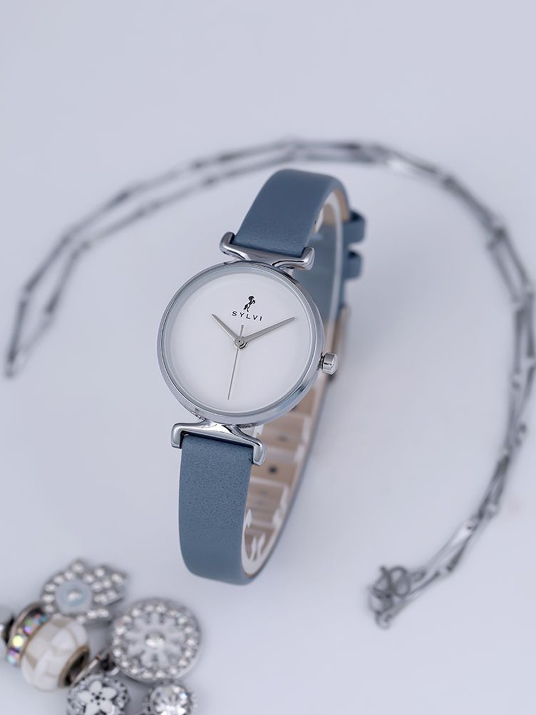 

Sylvi Women Leather Straps Analogue Multi Function Watch VLTL-Wht-Silver-SB, White