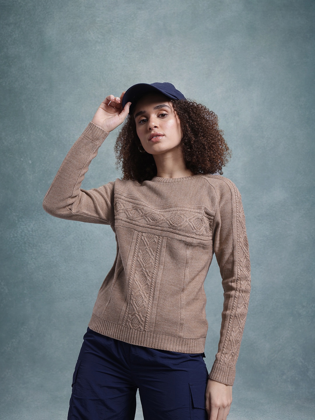 

The Roadster Lifestyle Co. Cable Knit Pullover, Camel brown