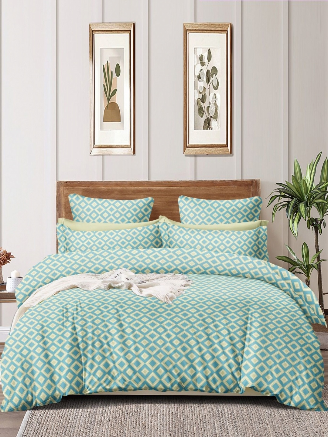 

BREVARD Green & White Floral Printed Glace Cotton 150 GSM Double Bed Comforter