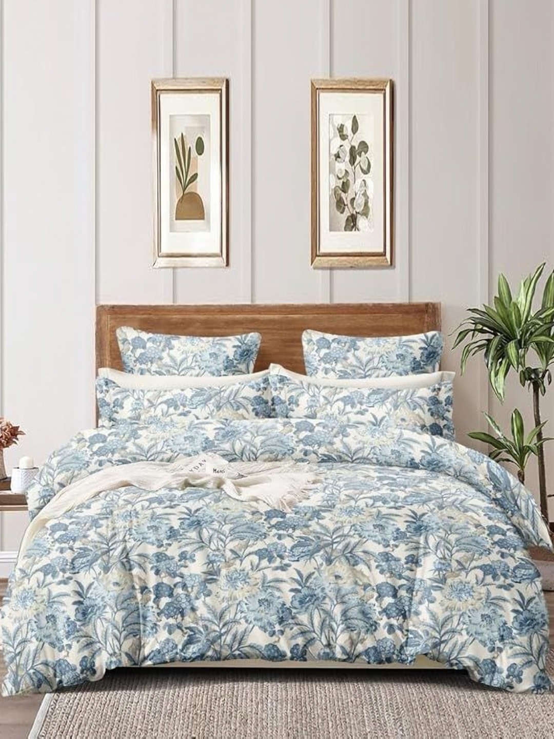 

BREVARD Off White Floral Printed Glace Cotton 150 GSM Double Bed Comforter