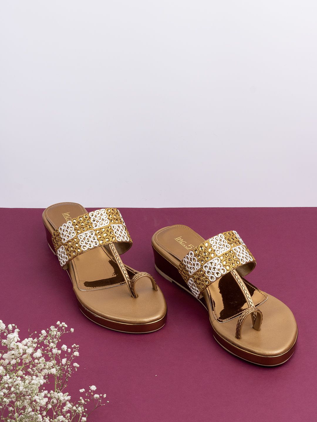 

Inc 5 Embellished Ethnic Wedge Sandals, Gold