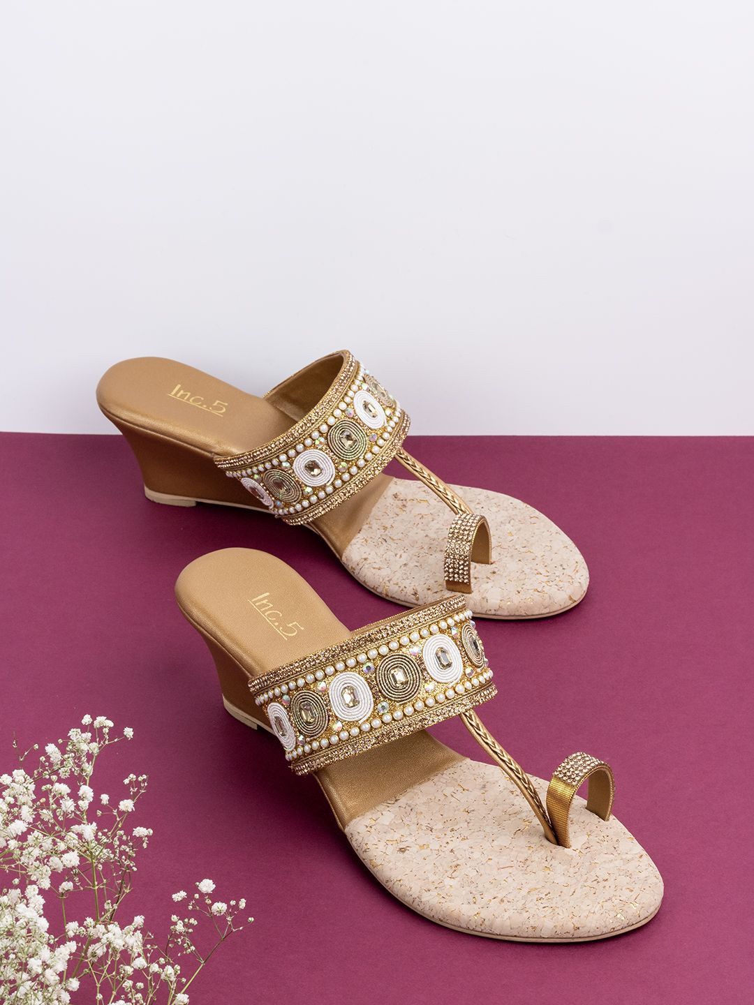 

Inc 5 Embellished Wedge Heel Sandals, Gold