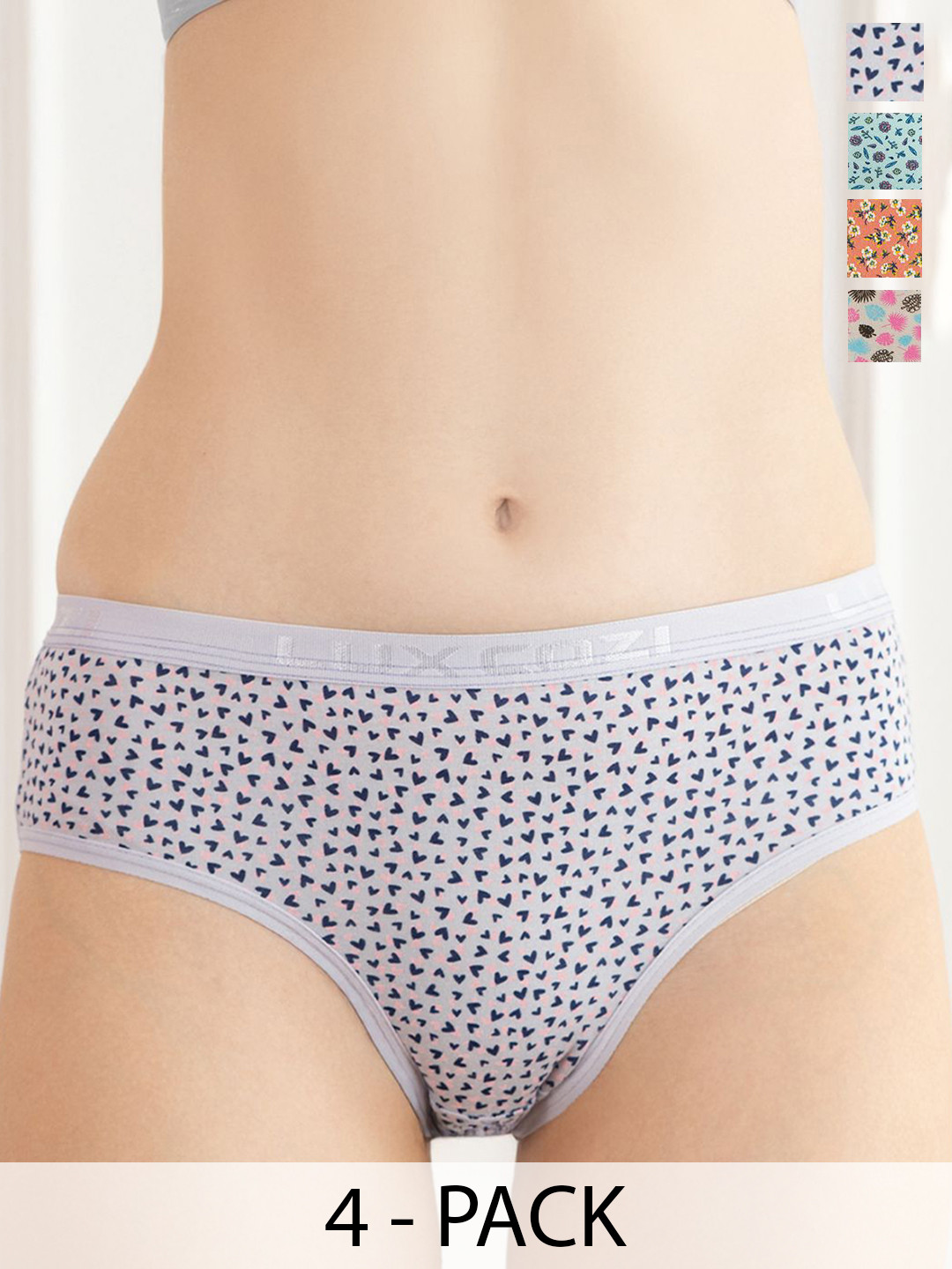 

Lux Cozi Pack Of 4 Assorted Printed Anti-Microbial Hipster Briefs COZIHER_702_PTY_4PC