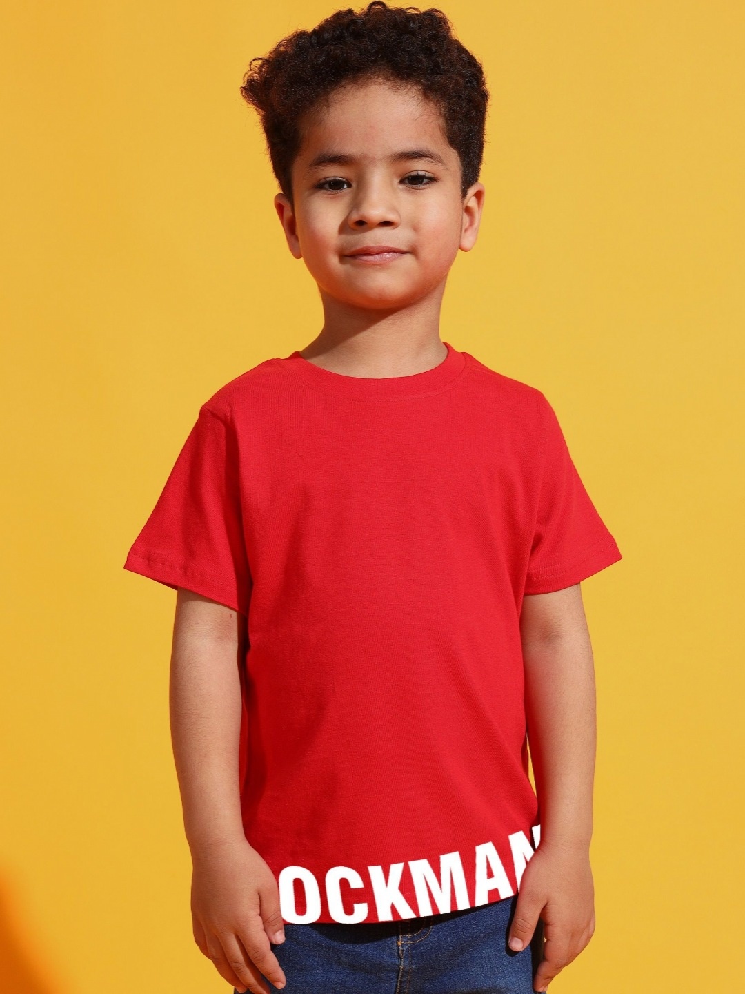 

PockMAN Boys Printed Bio Finish Applique T-shirt, Red