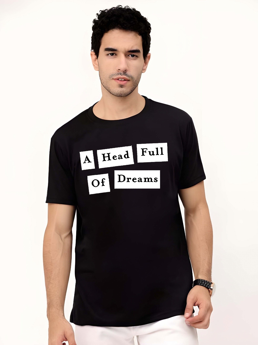 

KAIDO Men Graphic Printed Round Neck Cotton T-shirt, Black