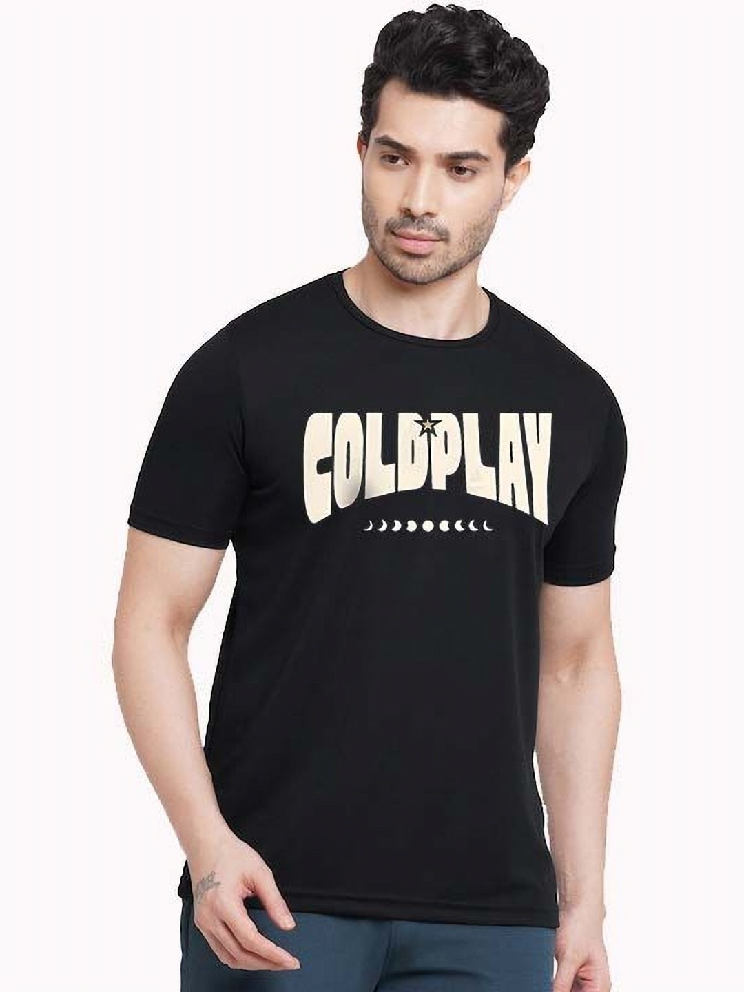 

KAIDO Men Graphic Printed Round Neck Cotton T-shirt, Black