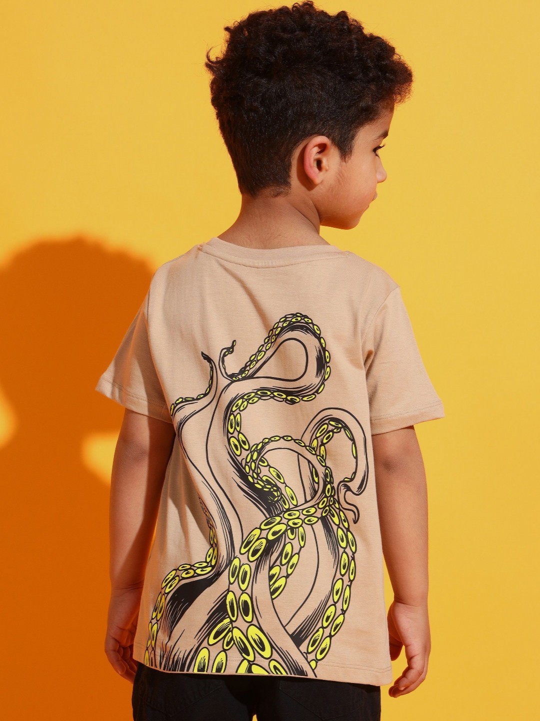 

PockMAN Boys Printed Bio Finish Raw Edge T-shirt, Beige