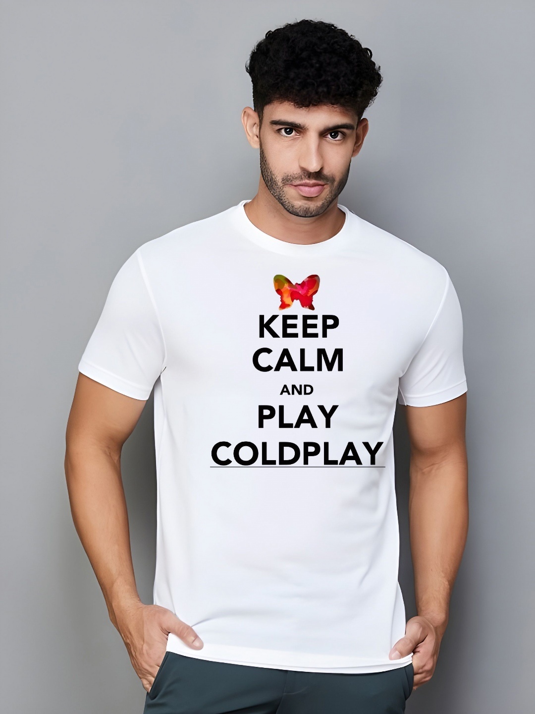 

KAIDO Men Coldplay Typography Printed Cotton T-shirt, White