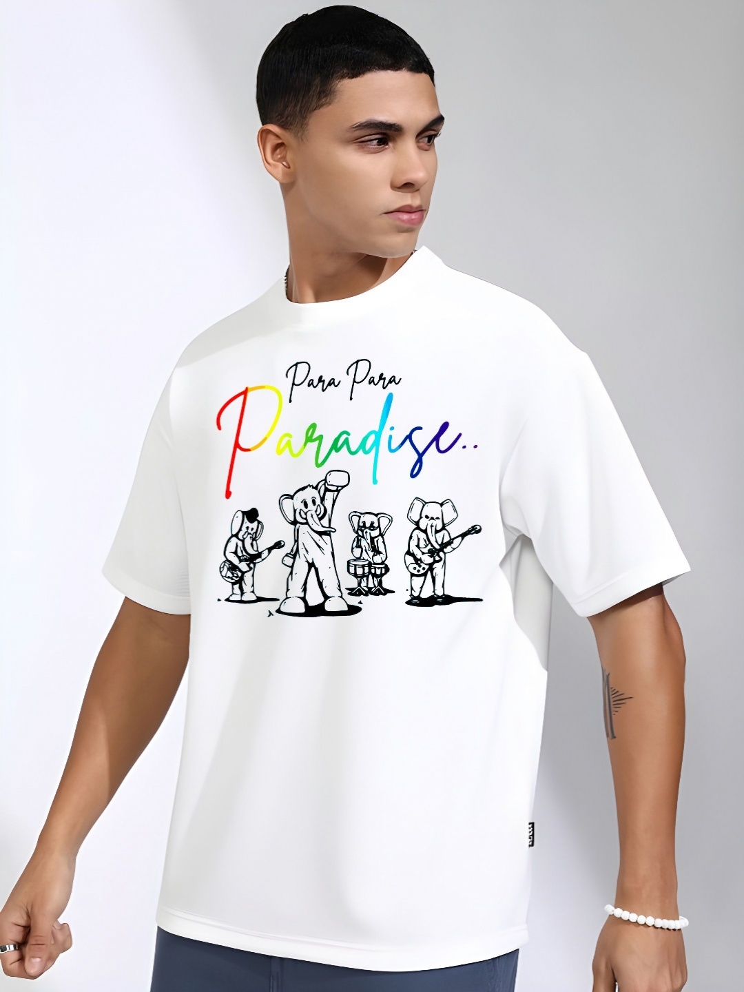 

KAIDO Men Graphic Printed Round Neck Cotton Oversized T-shirt, White