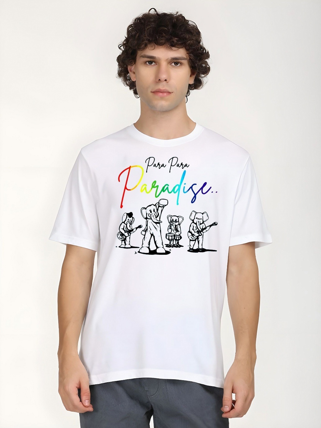 

KAIDO Men Graphic Printed Round Neck Cotton T-shirt, White