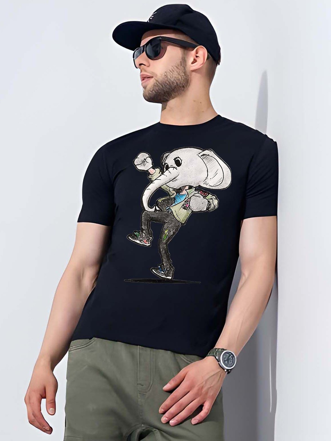 

KAIDO Men Graphic Printed Round Neck Cotton T-shirt, Black