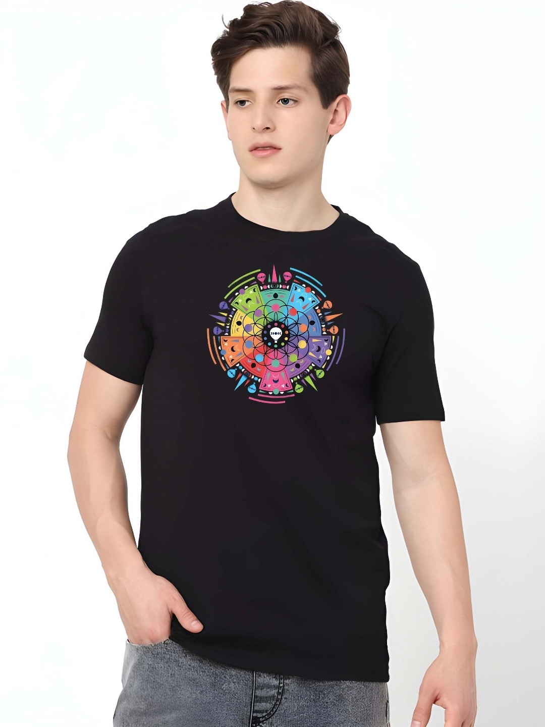 

KAIDO Men Graphic Printed Round Neck Cotton T-shirt, Black