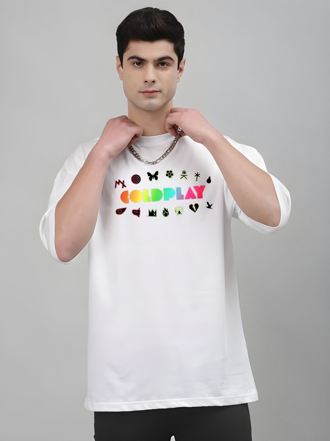 

KAIDO Men Typography Printed Round Neck Cotton Oversized T-shirt, White