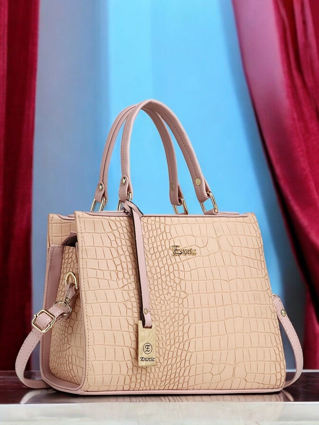 

Exotic Oversized Structured Handheld Bag, Peach