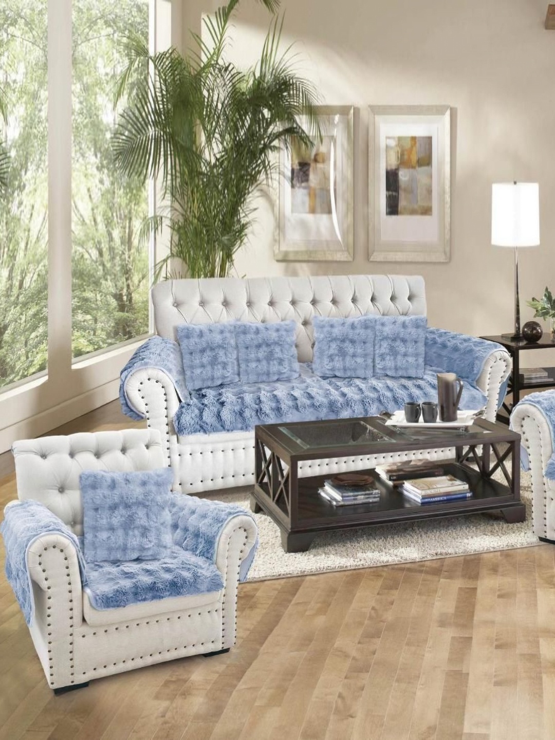 

MULTITEX Turquoise Blue 9 Pieces 9 Seater Sofa Cover With Arms