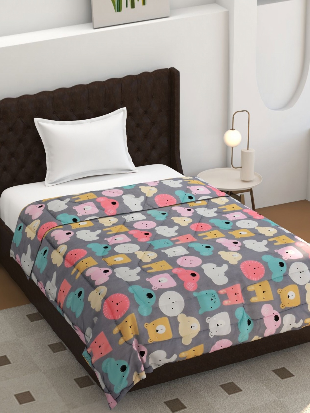 

MORADO Grey & Blue Cartoon Characters Printed 150 GSM Single Bed Comforter