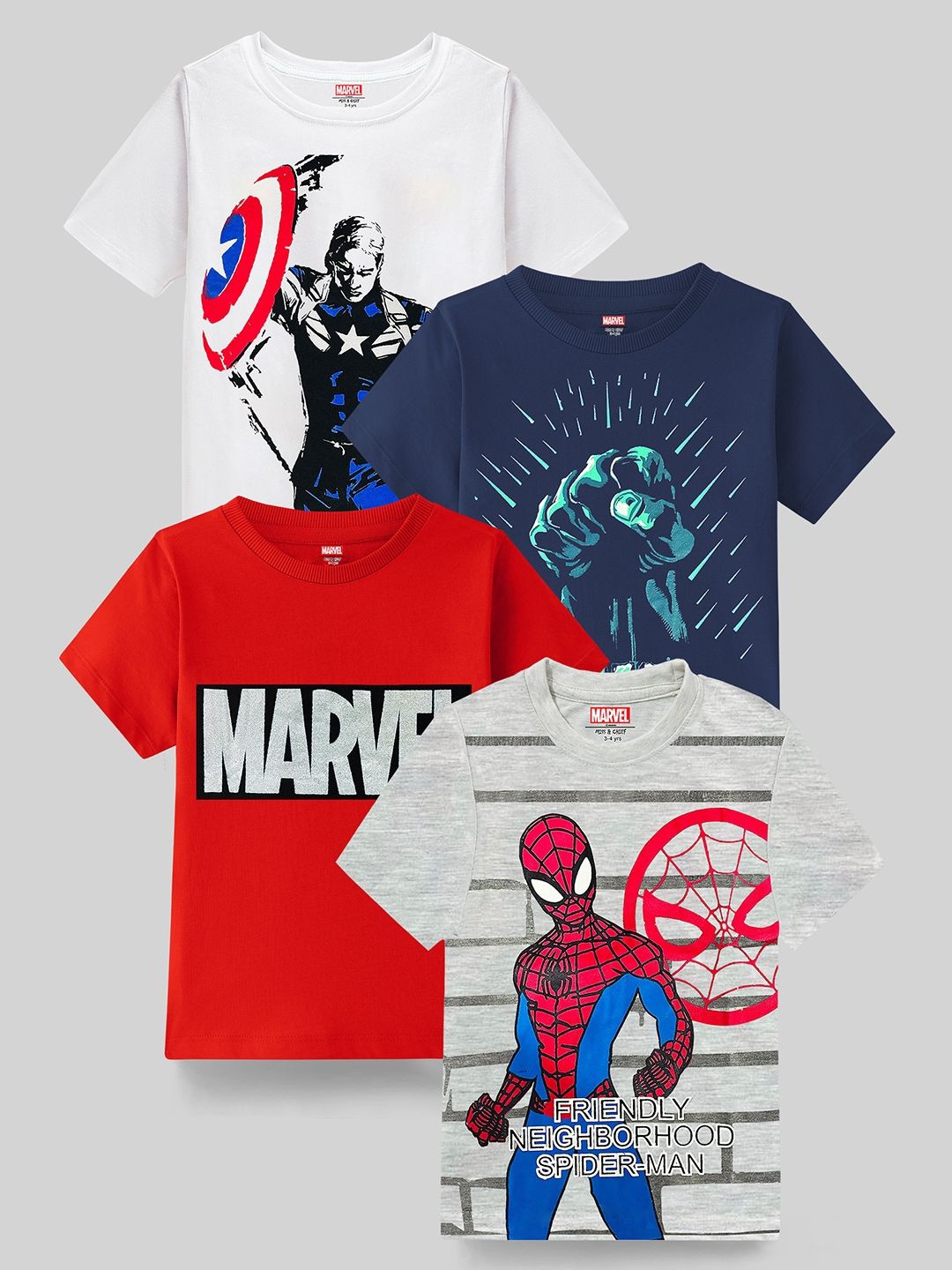 

Marvel by Miss and Chief Boys Pack Of 4 Graphic Printed Casual T-shirt, White