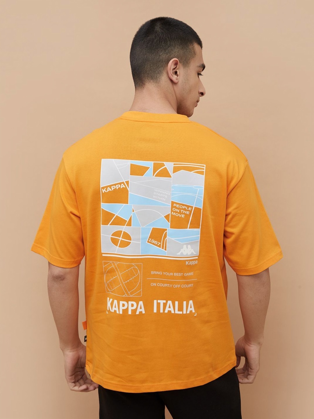 

Kappa Men Graphic Printed Round Neck Cotton Relaxed Fit T-shirt, Orange