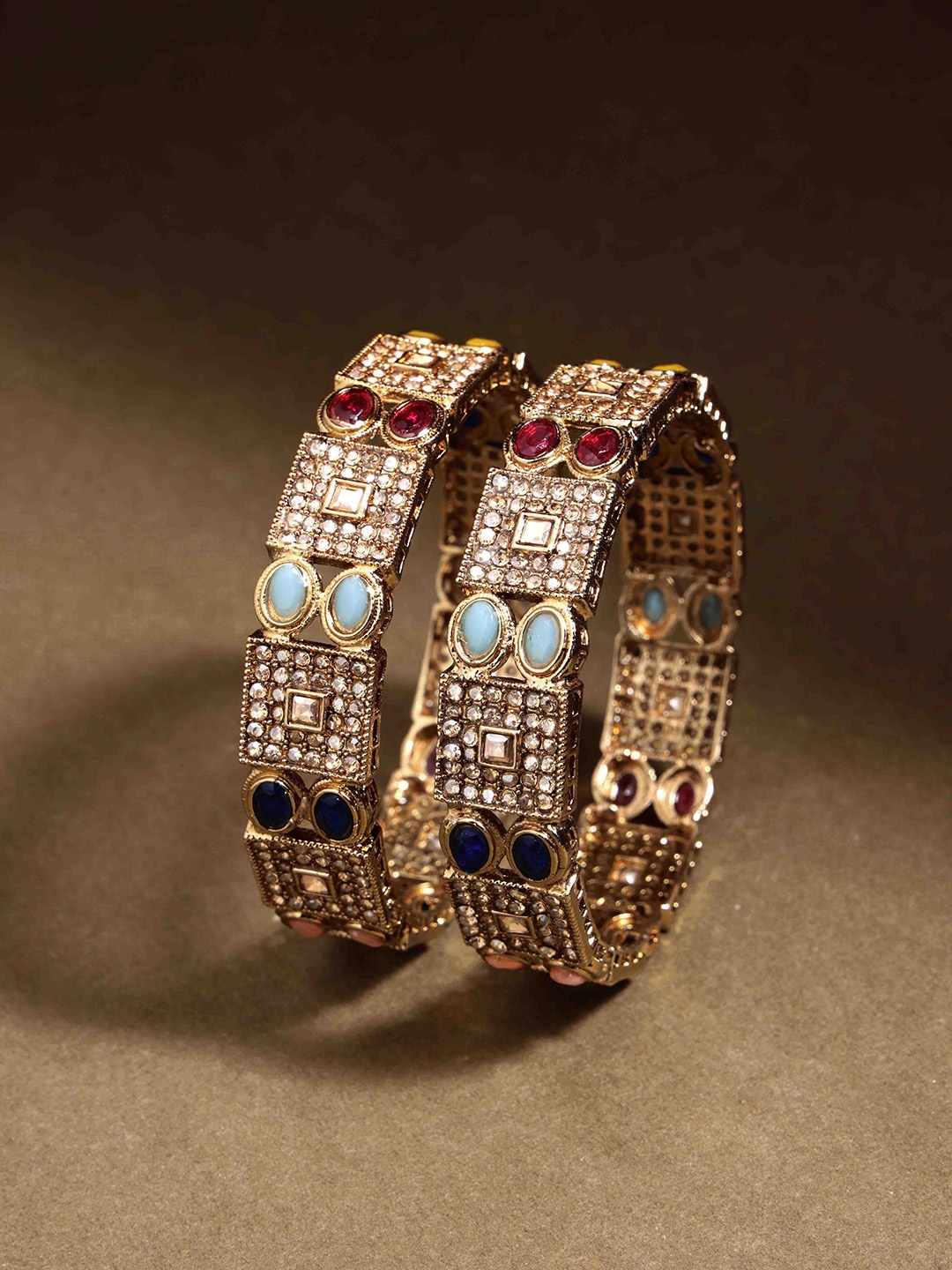

PANASH Set Of 2 Gold-Plated American Diamond-Studded Bangles