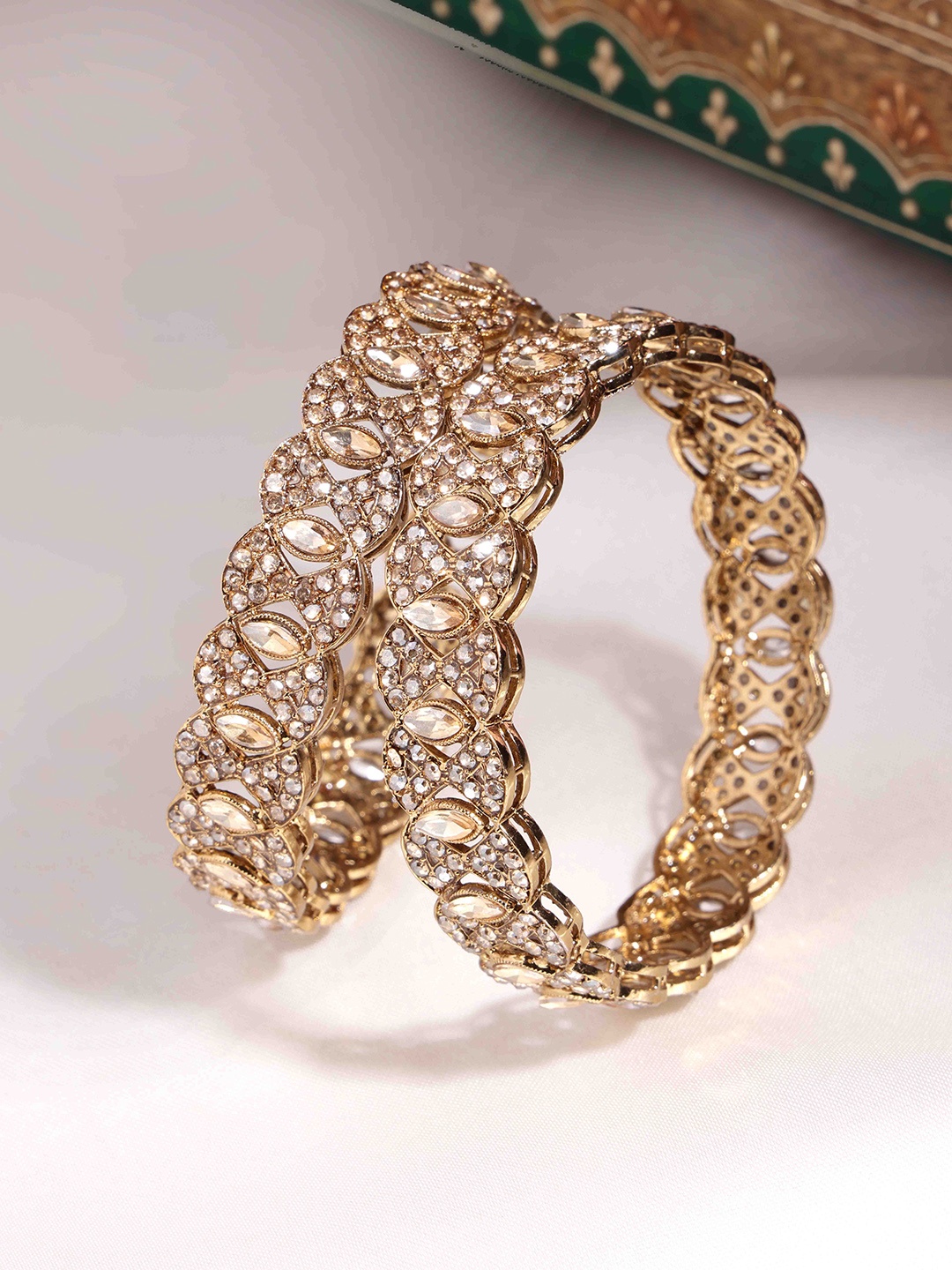 

PANASH Set Of 2 Gold-Plated American Diamond-Studded Bangles