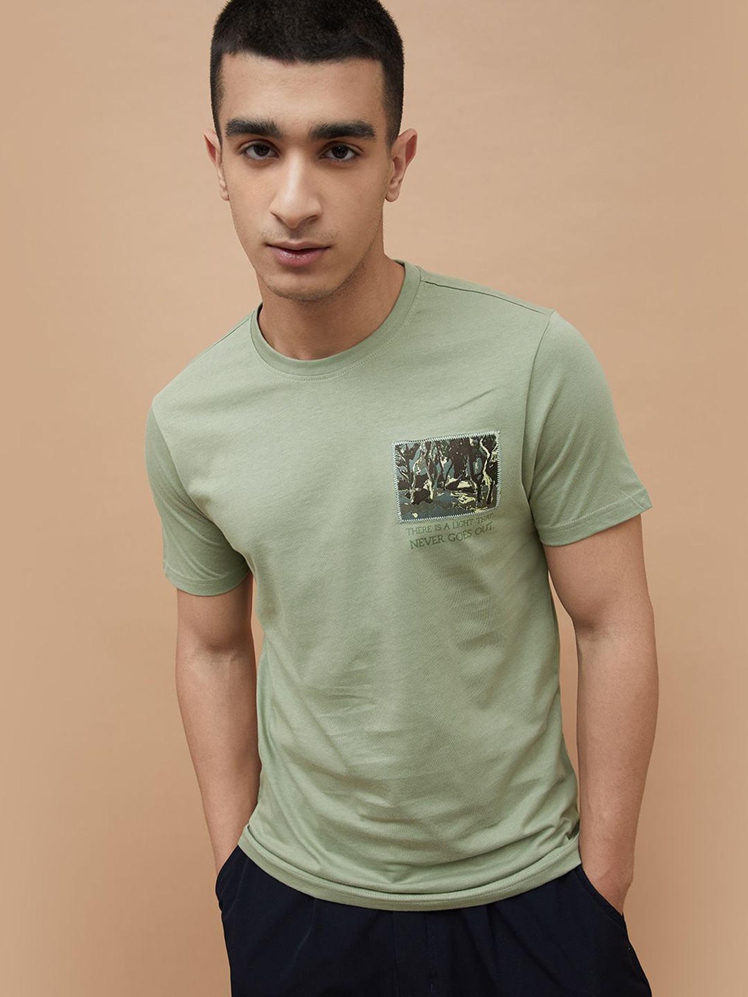 

Forca Men Graphic Printed Round Neck Cotton T-shirt, Green